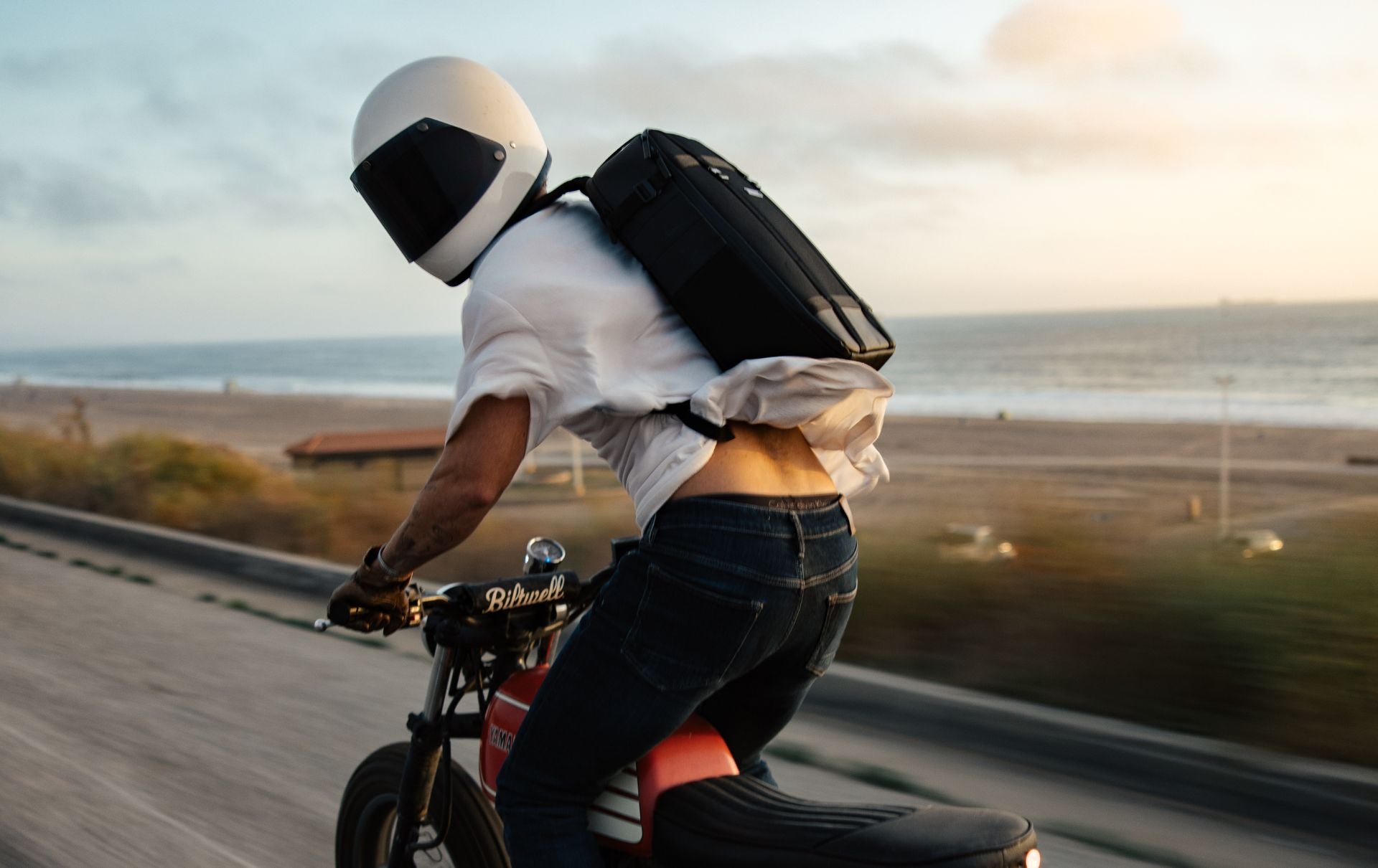 Image of Morgan Oliver-Allen riding a motorcycle
