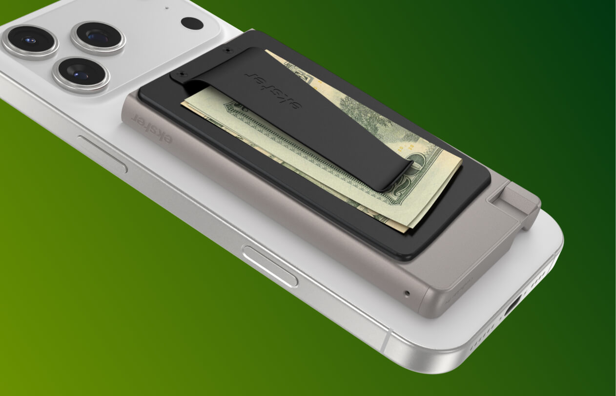 iPhone with magnetic card holder and cash clip add-on