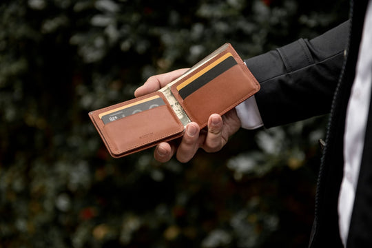 brown leather modern slim bifold wallet