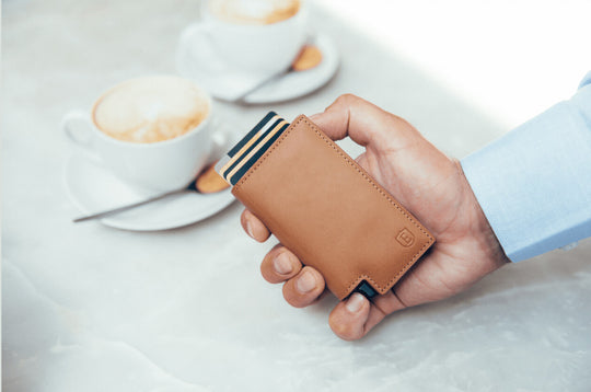 light brown slim leather wallet