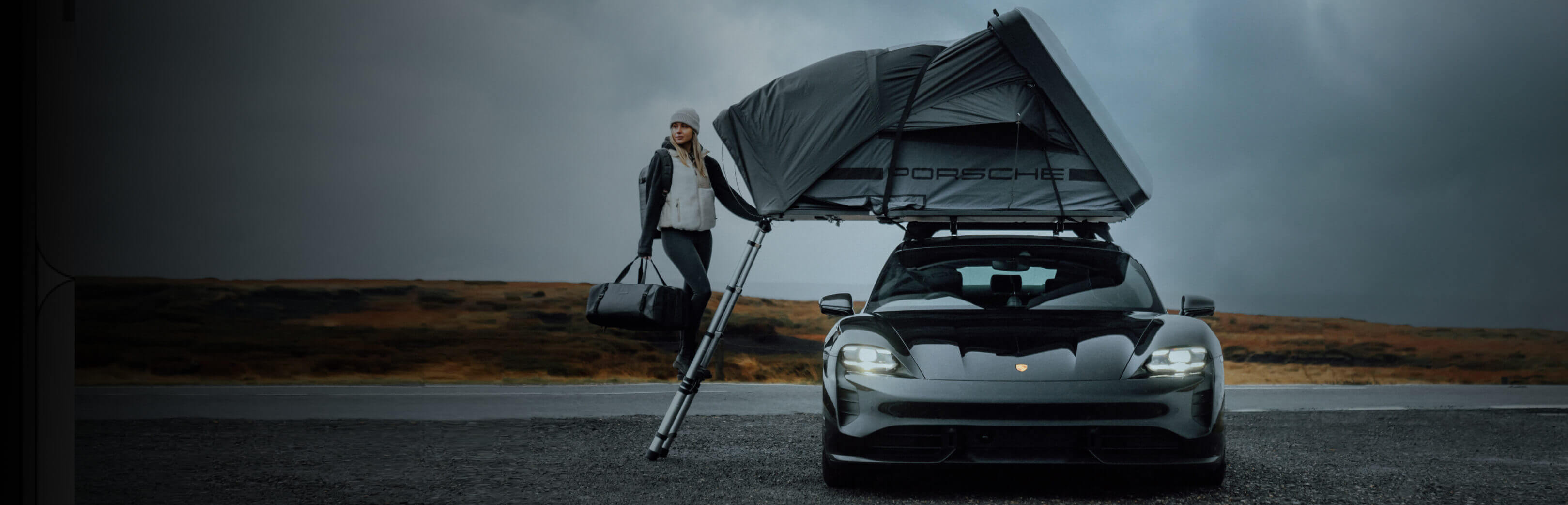 Woman camping with GRID Duffel Backpack