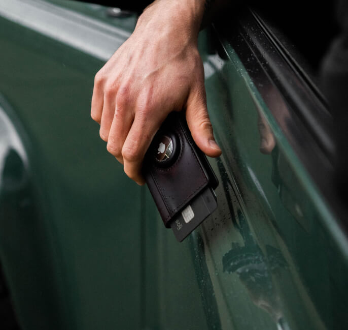 Black leather AirTag wallet