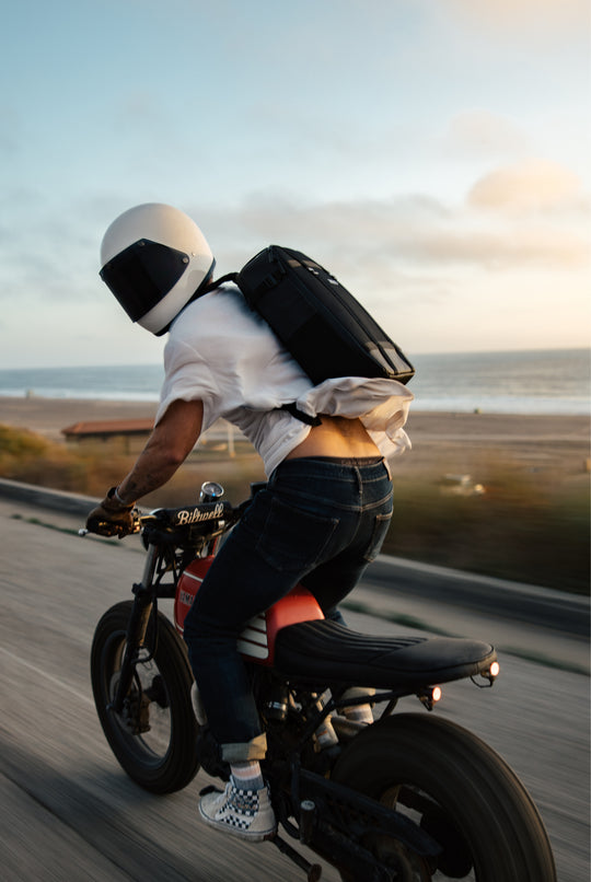 Image of Morgan Oliver-Allen riding a motorcycle 