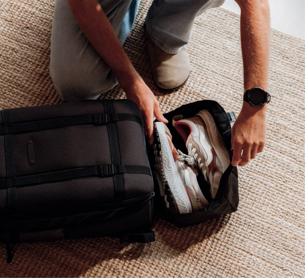 backpack with shoe compartment or kangaroo pocket